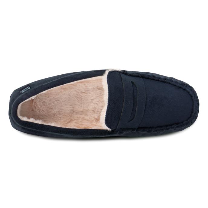 totes toasties® Mens Suedette Moccasin Slipper With Faux Fur Lining Navy Extra Image 5